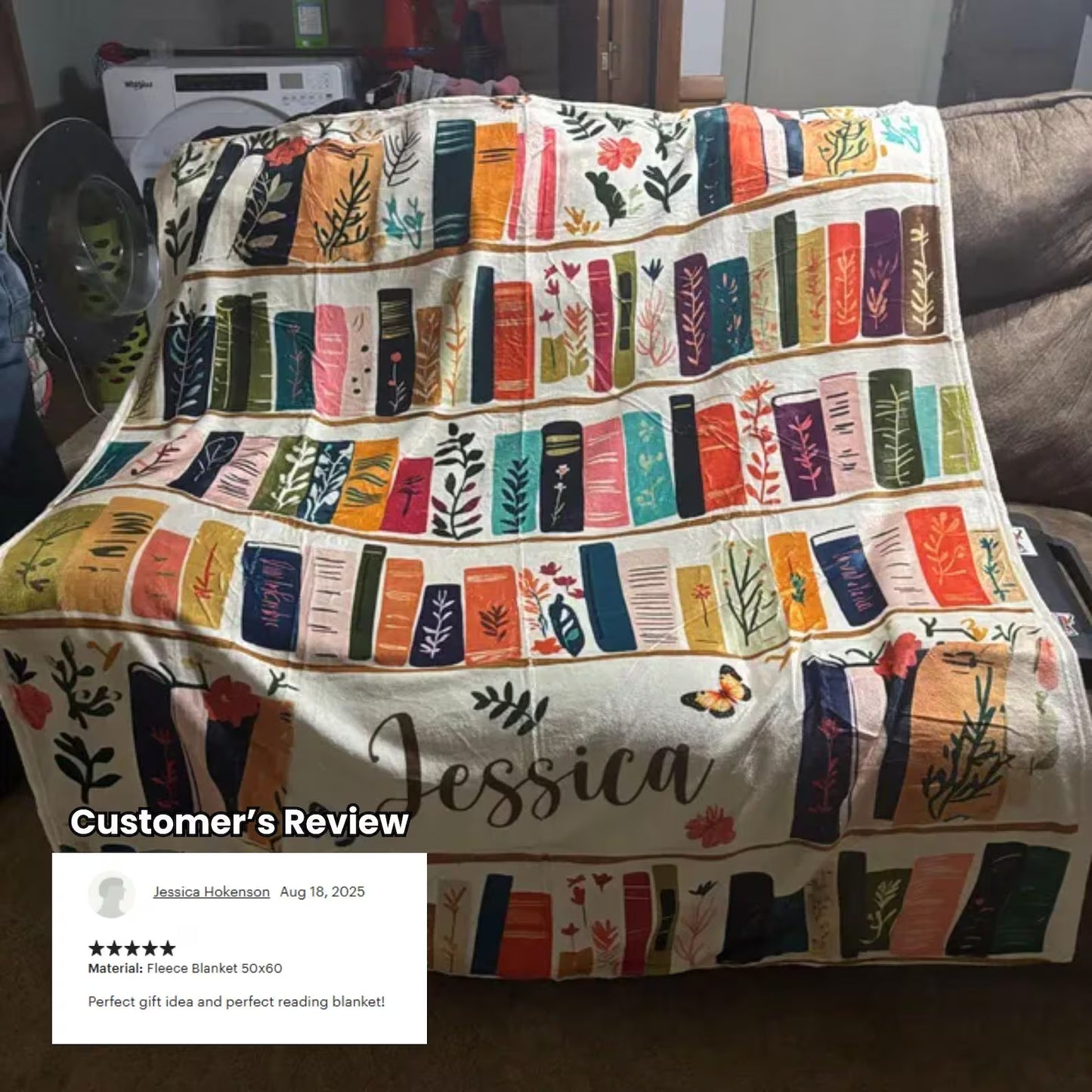 Vintage Bookshelf Library Throw Blanket